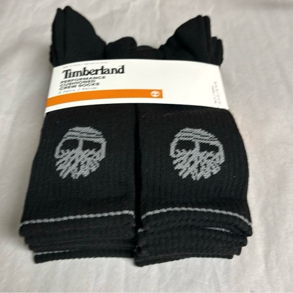 New Timberland Socks 6 Pair Men’s Black Performance Cushioned Crew Casual Socks - Picture 2 of 12